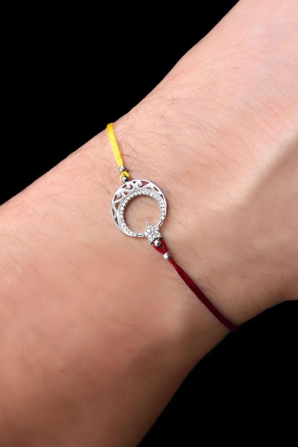 925 Ayar Gümüş Rodyum Kaplama Sarı Kırmızı, Taraftar Desenli Ayyıldız Erkek Bileklik - Image 1
