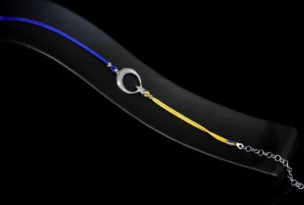 925 Ayar Gümüş Rodyum Kaplama Sarı Lacivert, Taraftar Taşsız Ayyıldız Erkek Bileklik - Image 1