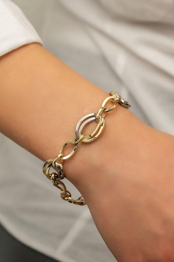 Halloy Bileklik - Ezme Zincir Bileklik - 14 Ayar Altın Kaplama 925 Ayar Gümüş - Uvps200091 - Image 1