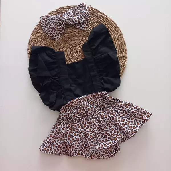 MARS BABY Kız Bebek Leopar Desenli Fırfırlı Salopet Bandana Takım - Image 1