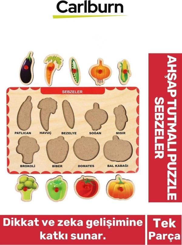 Özel Üretim Eğitici Öğretici Zeka Geliştirici Çocuk Ebeveyn Sebzeler Ahşap Tutmalı Puzzle - Image 1