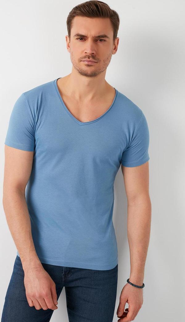 Buratti % 100 Pamuk Slim Fit V Yaka Basic Erkek T Shirt 5412001 İNDİGO - Image 1