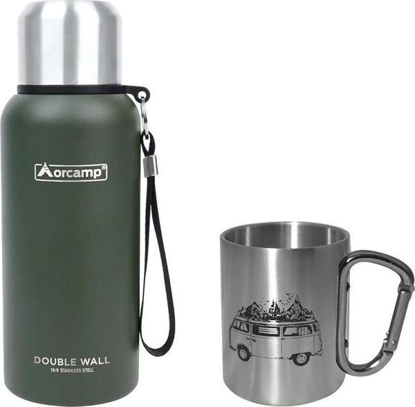 Orcamp Çelik Termos 0.50 Lt Yeşil OUT-5000+Çelik Bardak Inox ORC-066-A4 - Image 1