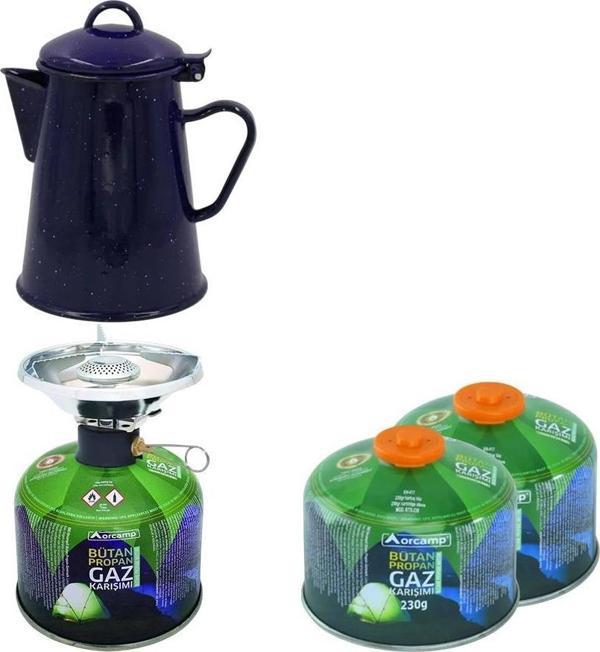 Orcamp Siboplu Kartuş Ocak+230 gr Tüp K-193-230+2 Adet 450 gr Tüp+Emaye Demlik ORC-22-B2 - Image 1
