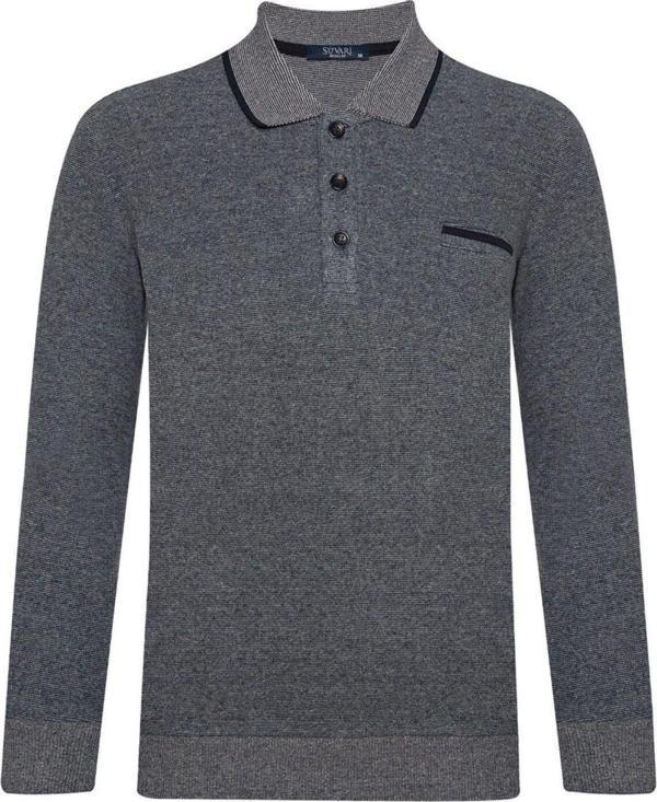 SÜVARİ Rahat Kalıp Polo Yaka Selanik Desen Cep Detaylı Gri Erkek Triko - Image 1