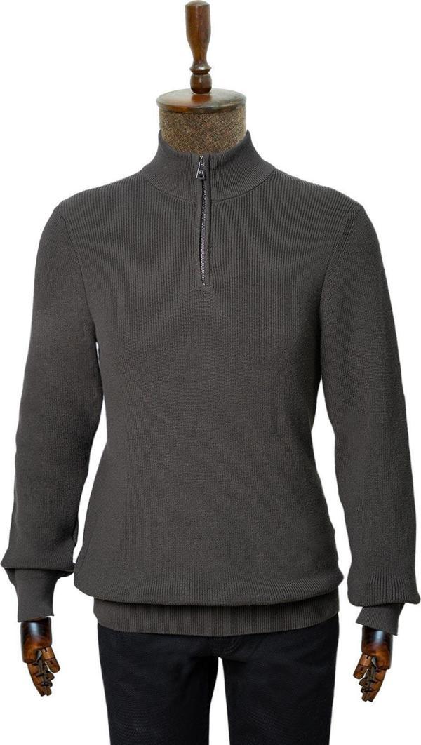 SÜVARİ Dik Yaka Yarım Fermuarlı Yeşil Örgü Triko - Image 1