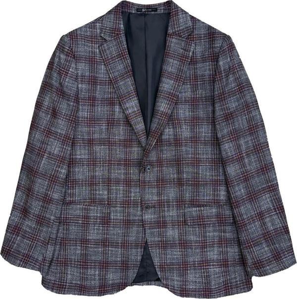 SÜVARİ Bol Kesim 6 Drop Bordo Kareli Erkek Ceket - Image 1