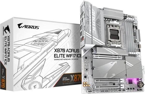 Gigabyte X870 AORUS ELITE ICE WiFi 7 DDR5 8000MHz (OC) RGB M.2 AM5 ATX Anakart - Image 1