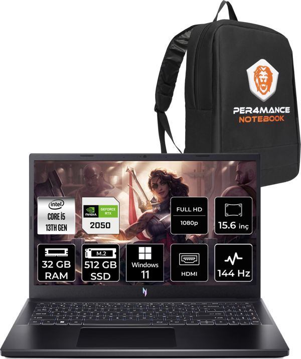 Acer Nitro V 15 i5 13420H 32GB 512GB SSD RTX2050/4GB 144Hz FHD 15.6" W11H Gaming Laptop  - Image 1