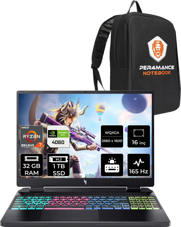 Acer Nitro 16 R7 8845HS 32GB 1TB SSD RTX4060/8GB 165Hz WQXGA 16" FDOS Gaming Laptop  - Image 1