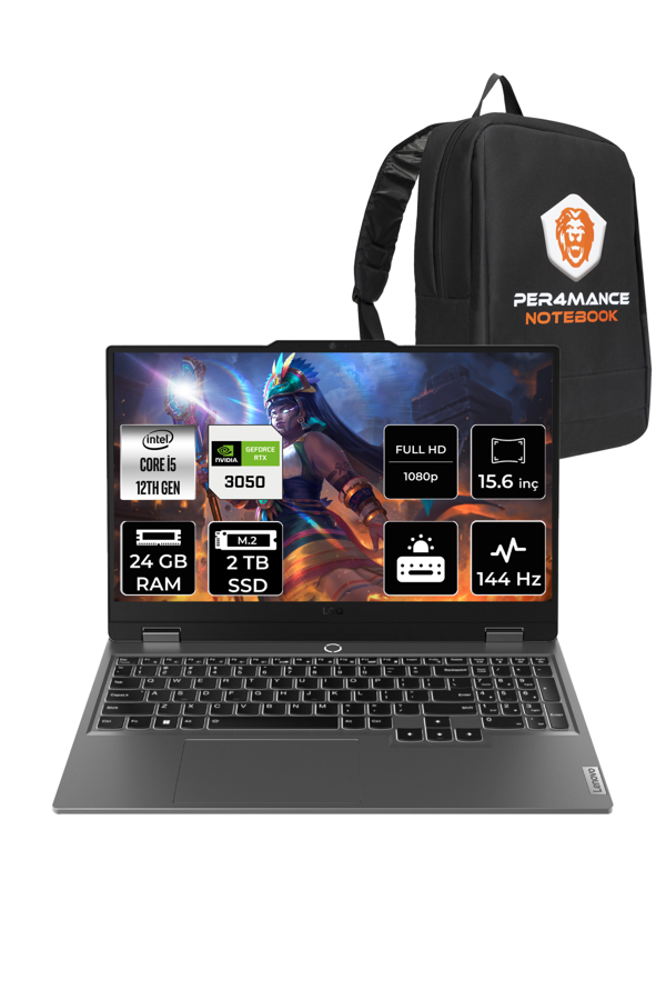 Lenovo LOQ i5 12450HX 24GB 2TB SSD RTX3050/6GB 95W 144Hz FHD 15.6" FDOS Gaming Laptop  - Image 1