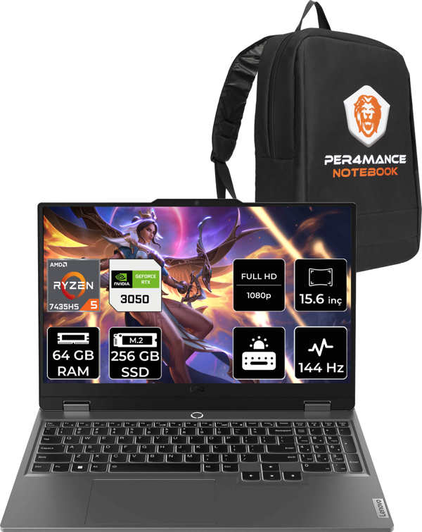 Lenovo LOQ R5 7235HS 64GB 256GB SSD RTX3050/6GB 95W 144Hz FHD 15.6" FDOS Gaming Laptop  - Image 1