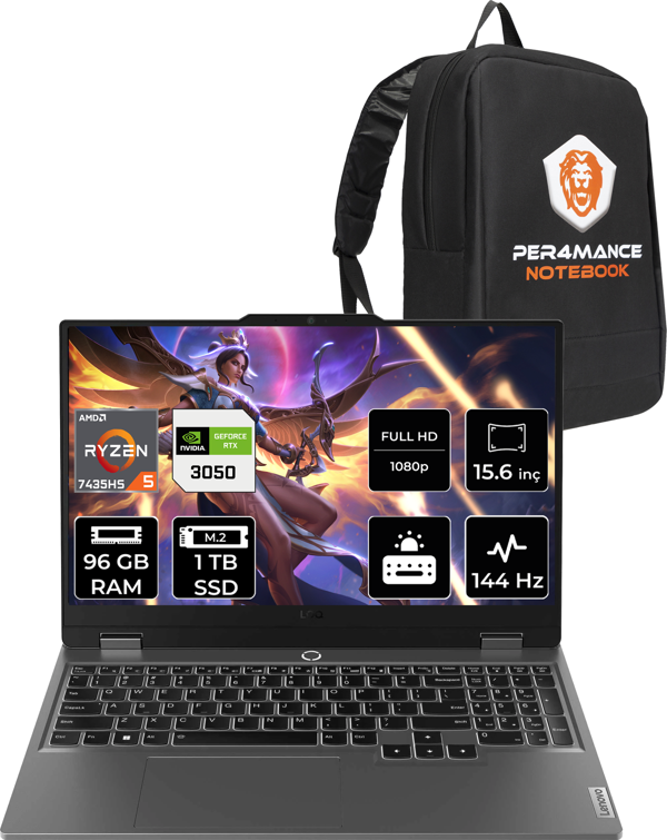 Lenovo LOQ R5 7235HS 96GB 1TB SSD RTX3050/6GB 95W 144Hz FHD 15.6" FDOS Gaming Laptop  - Image 1