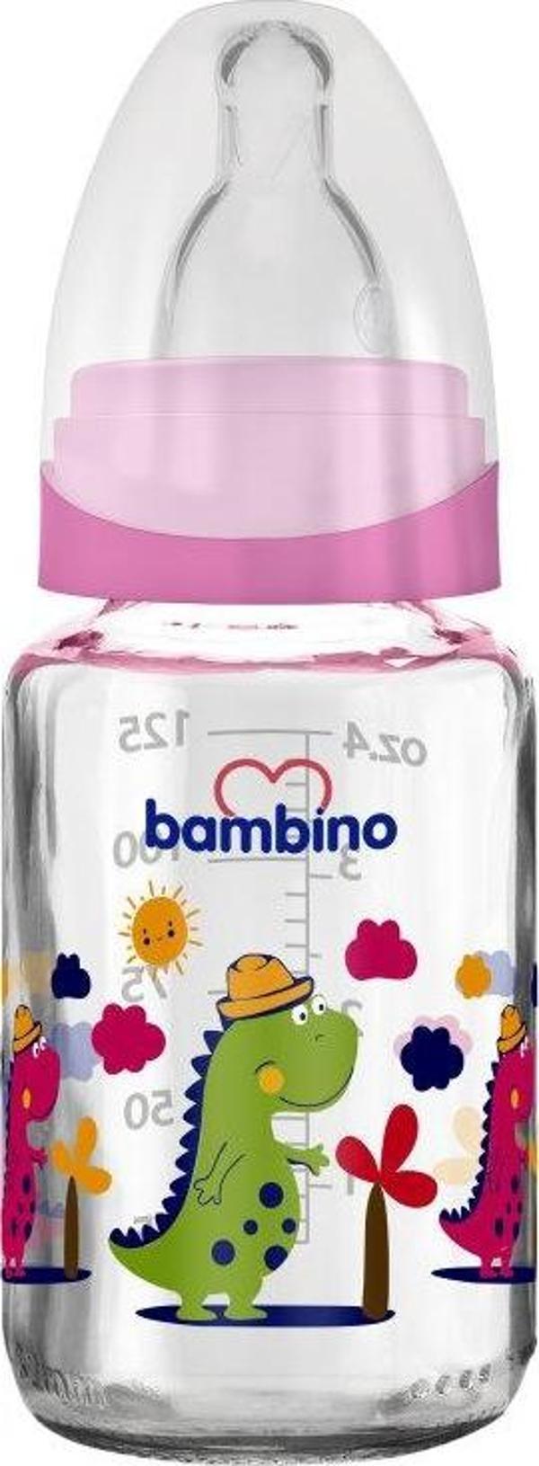 Bambino Cam Biberon 125ml 0+ Ay - Pembe - Dinazor Desenli - Image 1