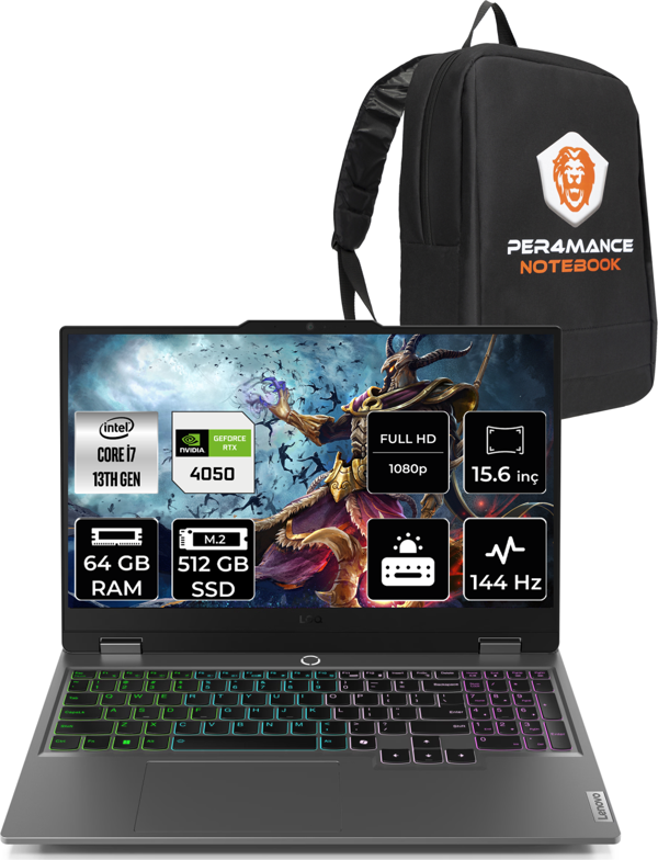 Lenovo LOQ i7 13650HX 64GB 512GB SSD RTX4050/6GB 105W 144Hz FHD 15.6" FDOS Gaming Laptop  - Image 1