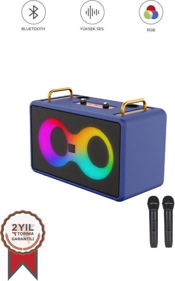 Torima M4403 Mavi Taşınabilir Karaoke Mikrofonlu Bluetooth Hoparlör - Image 1