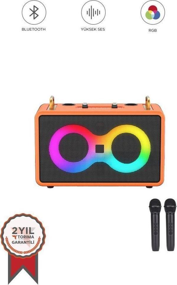 Torima M4403 Turuncu Taşınabilir Karaoke Mikrofonlu Bluetooth Hoparlör - Image 1