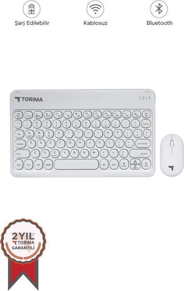 Torima TMK-08 Beyaz Kablosuz Bluetooth Klavye Mouse Seti - Image 1