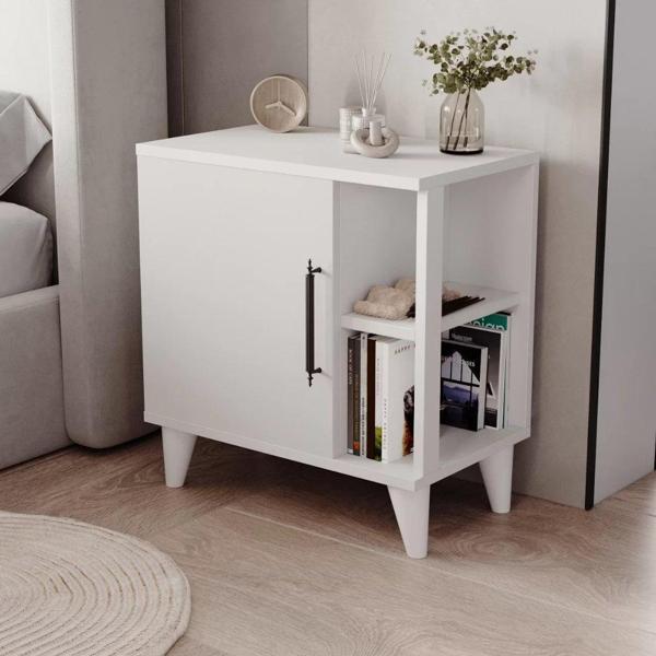Reyo Home Enda Taksuk 4 Raflı Kapaklı Modern Komodin Beyaz - Image 1