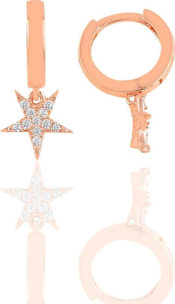 Gümüş  zirkon taşlı yıldız küpe  - Image 1