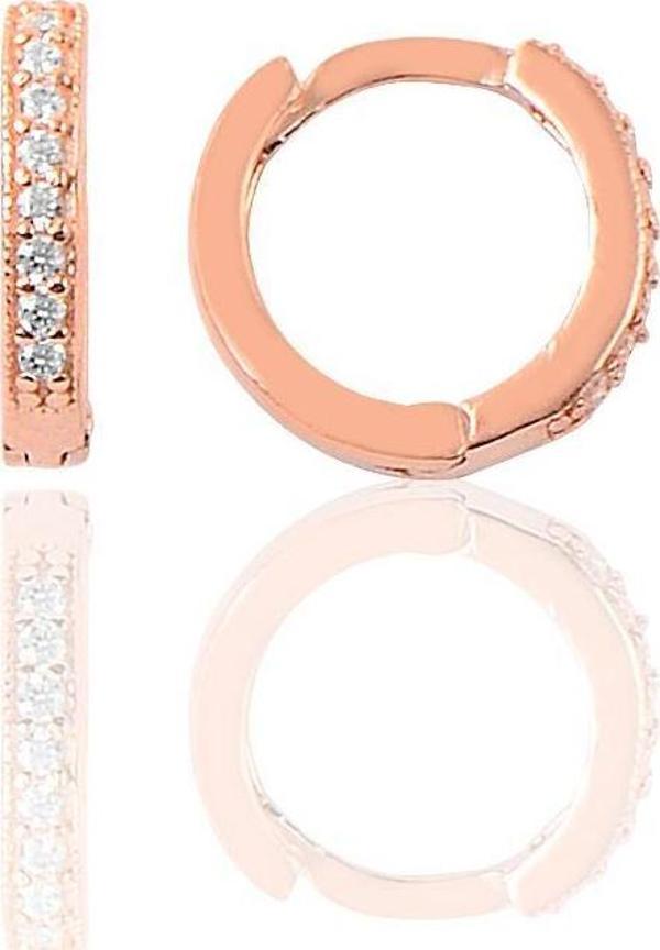 Gümüş 12 mm rose zirkon taşlı halka küpe  - Image 1