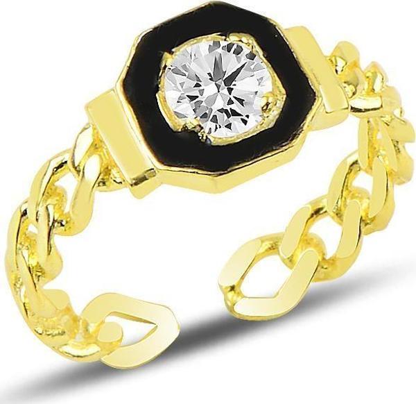 Gümüş ayarlamalı zirkon taşlı mineli zincir modeli yüzük  - Image 1