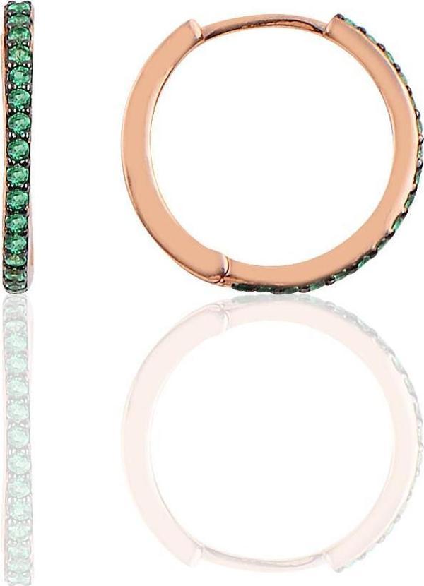 Gümüş 17 mm rose yeşil taşlı tamtur halka küpe  - Image 1