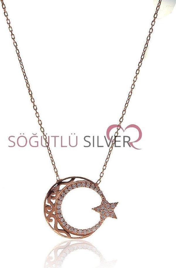 Ayyıldız Modeli Rose Gümüş Kolye  - Image 1