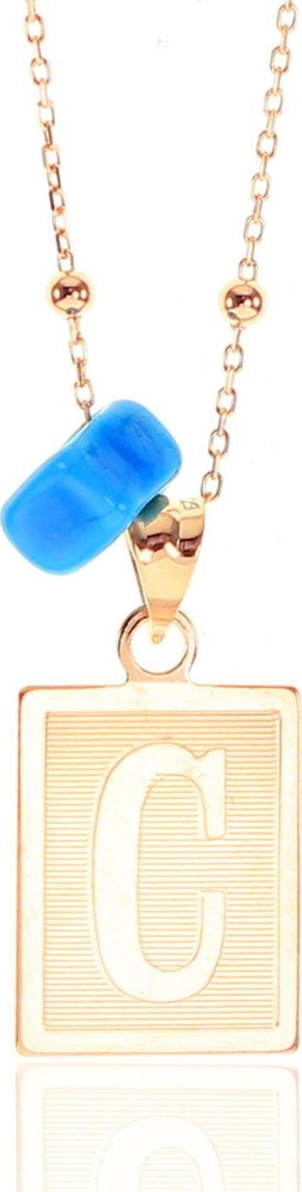 Gümüş C harfi ve turkuz taşlı top top zincirli kolye  - Image 1