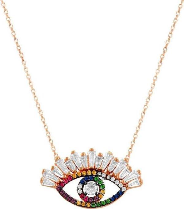 Baget ve renkli taşlı göz modeli kolye  - Image 1