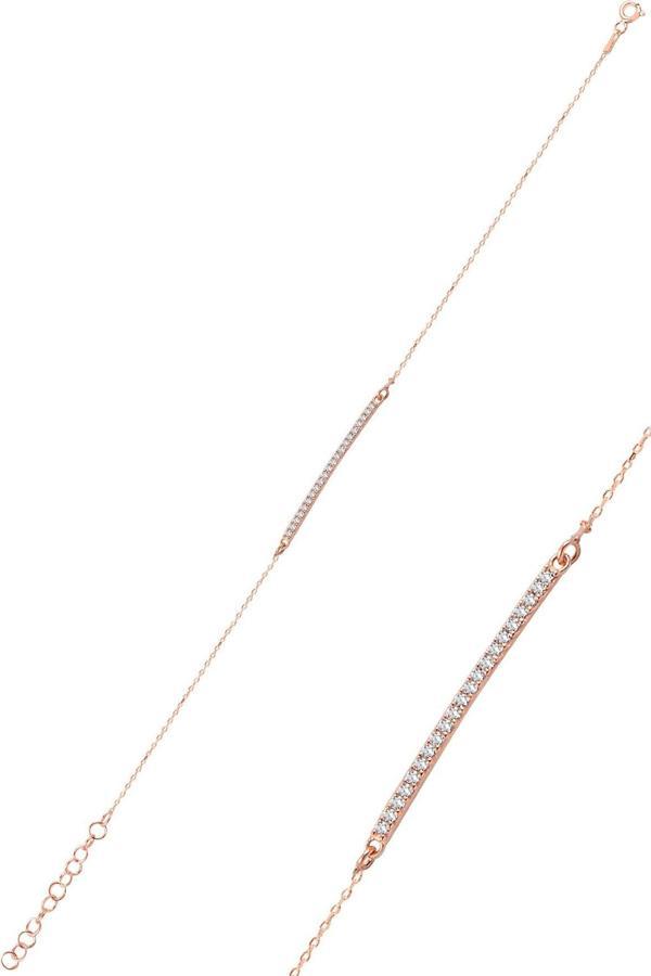 Çubuk Model Zirkon Taşlı Rose Kaplama Gümüş Bileklik SGTL10092ROSE  - Image 1