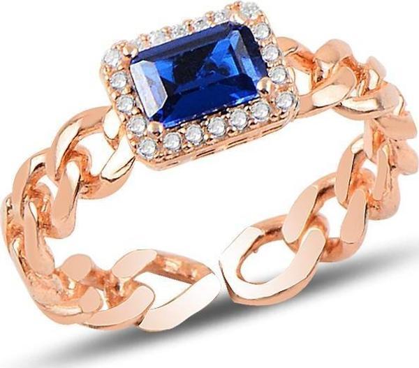 Gümüş ayarlamalı baget safir taşlı zincir modeli yüzük  - Image 1