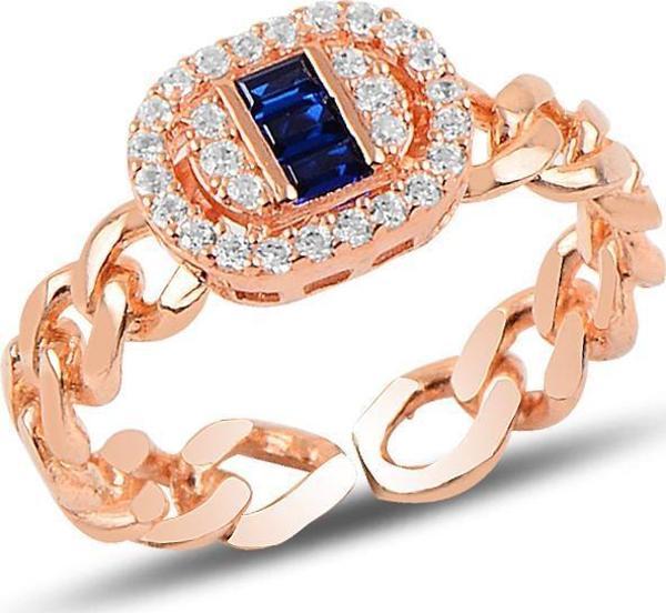 Gümüş ayarlamalı baget safir taşlı zincir modeli yüzük  - Image 1