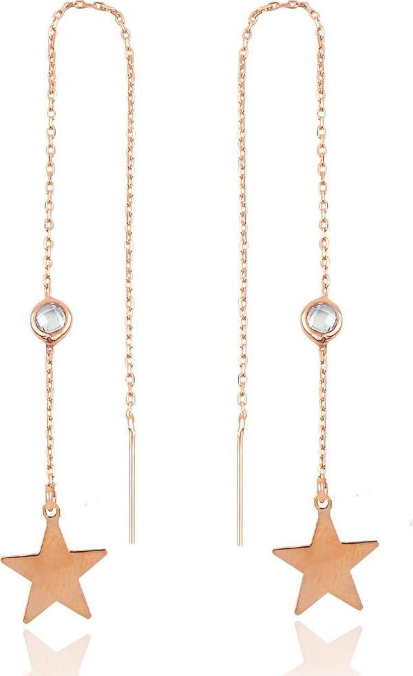 Gümüş  taşlı zincirli küpe  yıldız modeli  - Image 1