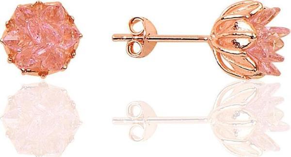 Gümüş Lotus çiçeği modeli pembe renkli taşlı küpe  - Image 1