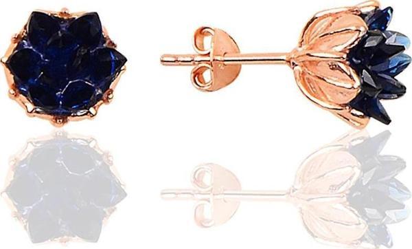 Gümüş Lotus çiçeği modeli safir renkli taşlı küpe  - Image 1