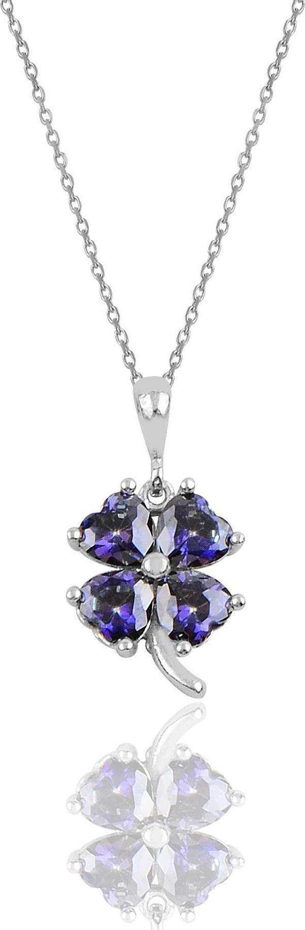 Gümüş mavi mistik topaz rengi yonca modeli kolye SGTL10089MAVİMİSTİK  - Image 1