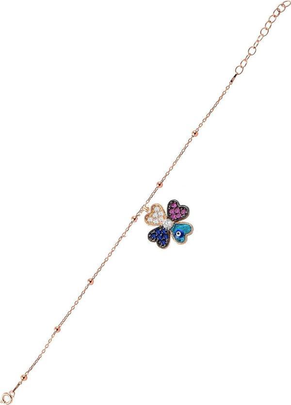 Gümüş miks taşlı mineli yonca model bileklik  - Image 1