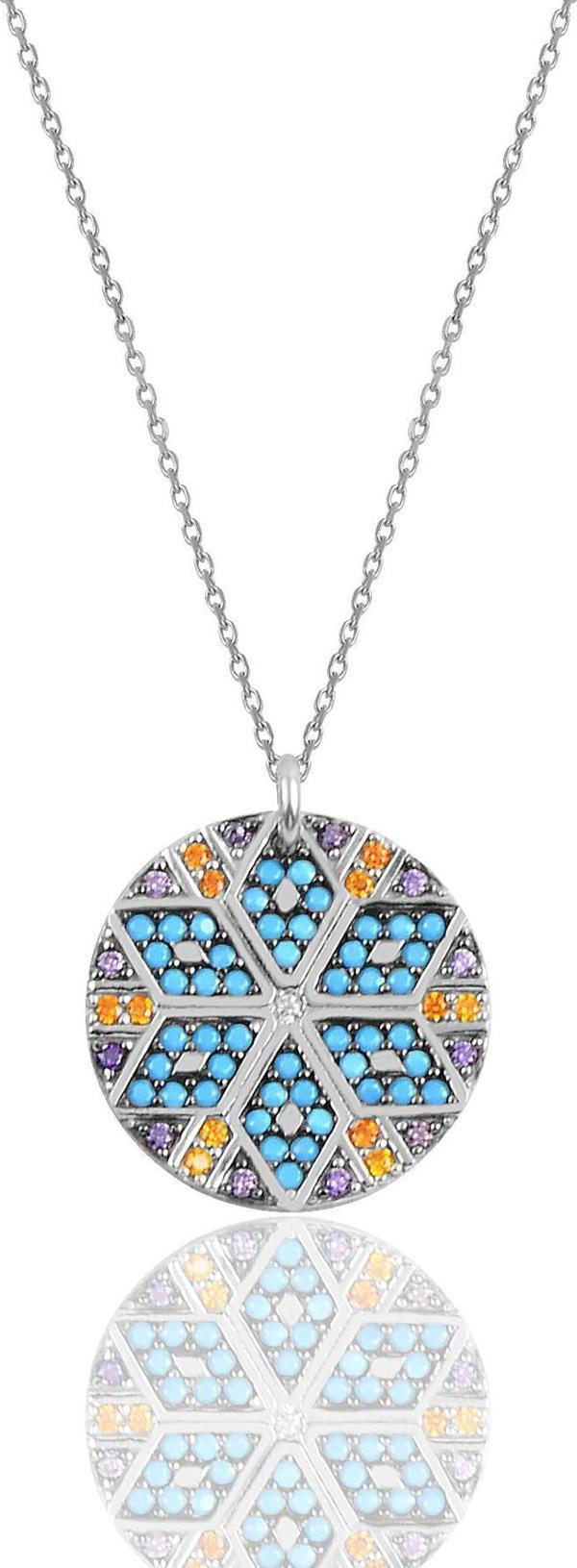 Gümüş rodaj yuvarlak kilim kolye  - Image 1