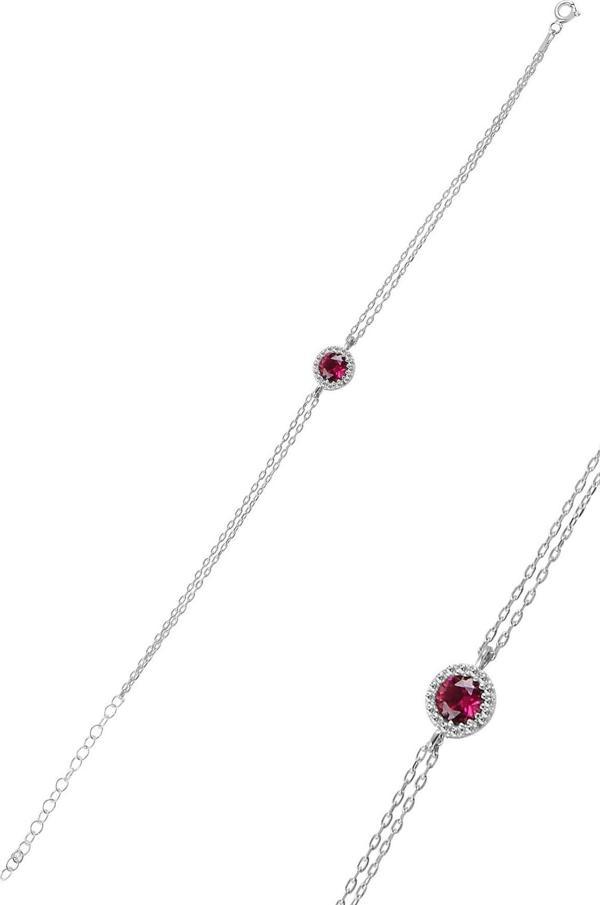 Gümüş rodyumlu  kök yakut taşlı pırlanta montürlü bileklik  - Image 1