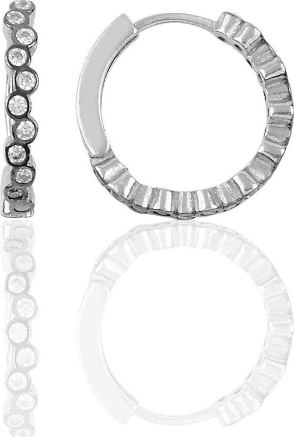 Gümüş rodyumlu 17 mm  zirkon  sıra taşlı halka küpe  - Image 1