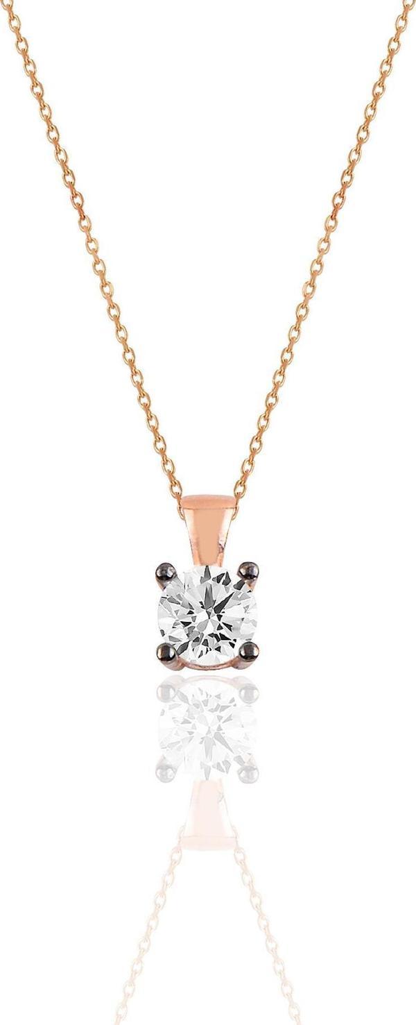 Gümüş elmas montürlü tek taş kolye  - Image 1