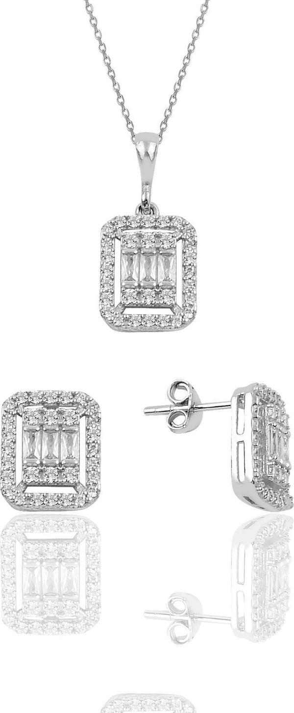 Gümüş rodyumlu baget taşlı ikili set  - Image 1