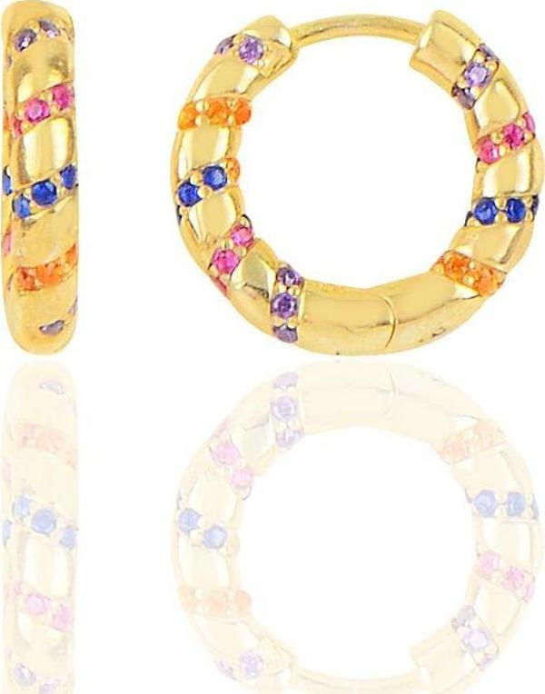 Gümüş gold renkli taşlı özel tasarım halka küpe  - Image 1