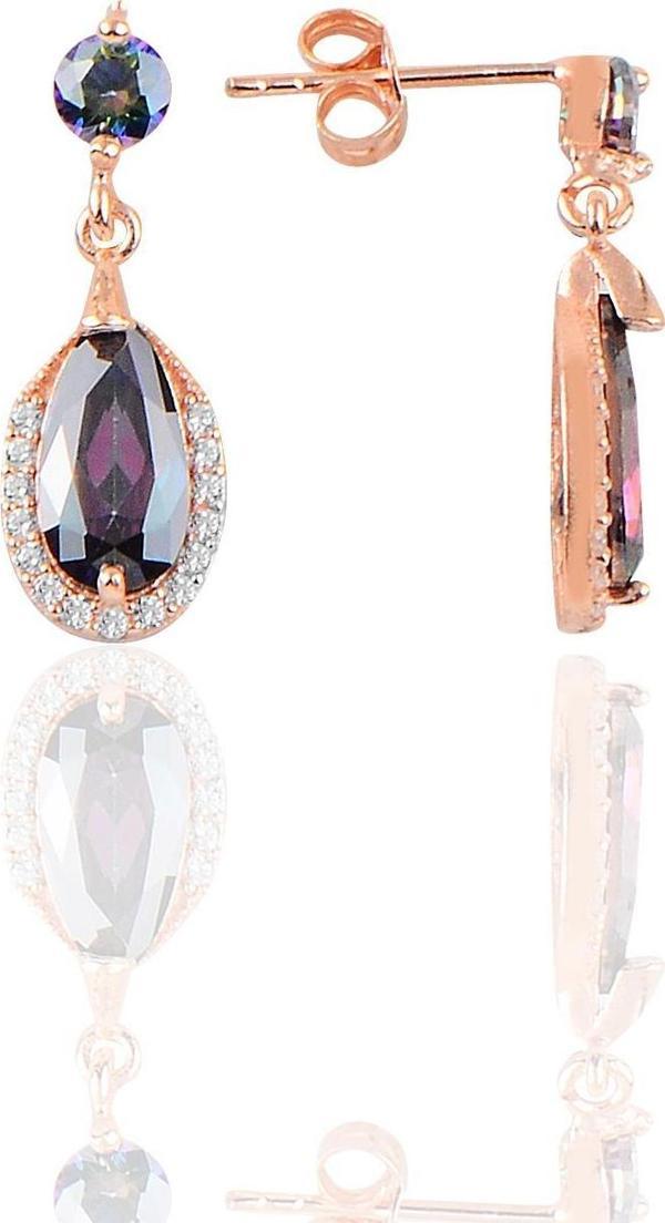 Gümüş rose mistik taşlı damla küpe  - Image 1