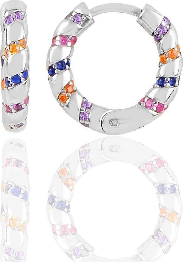 Gümüş rodyumlu renkli taşlı özel tasarım halka küpe  - Image 1