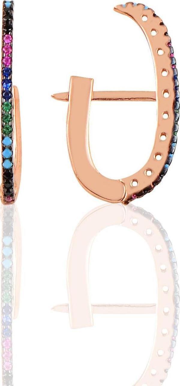 Gümüş rose mix taşlı style J modeli küpe  - Image 1