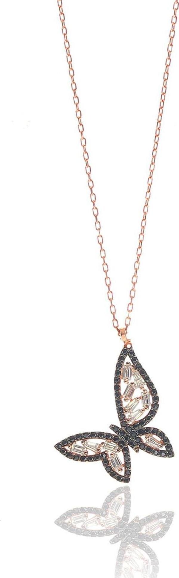 Gümüş rose onik taşlı baget kelebek kolye  - Image 1