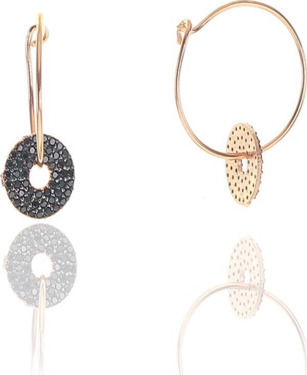 Gümüş rose oniks taşlı yuvarlak halka küpe  - Image 1