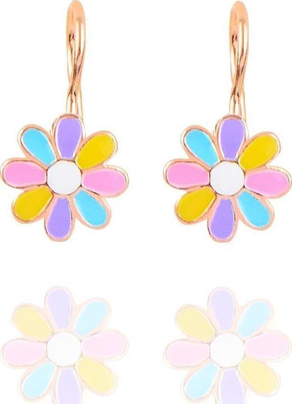 Gümüş rose renkli mineli çengelli papatya küpe  - Image 1